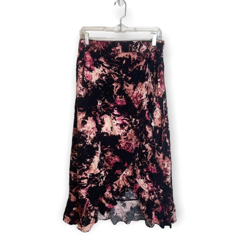 I.N.C Black and Hot Pink Marble Print High Low Tie Midi Skirt Size M